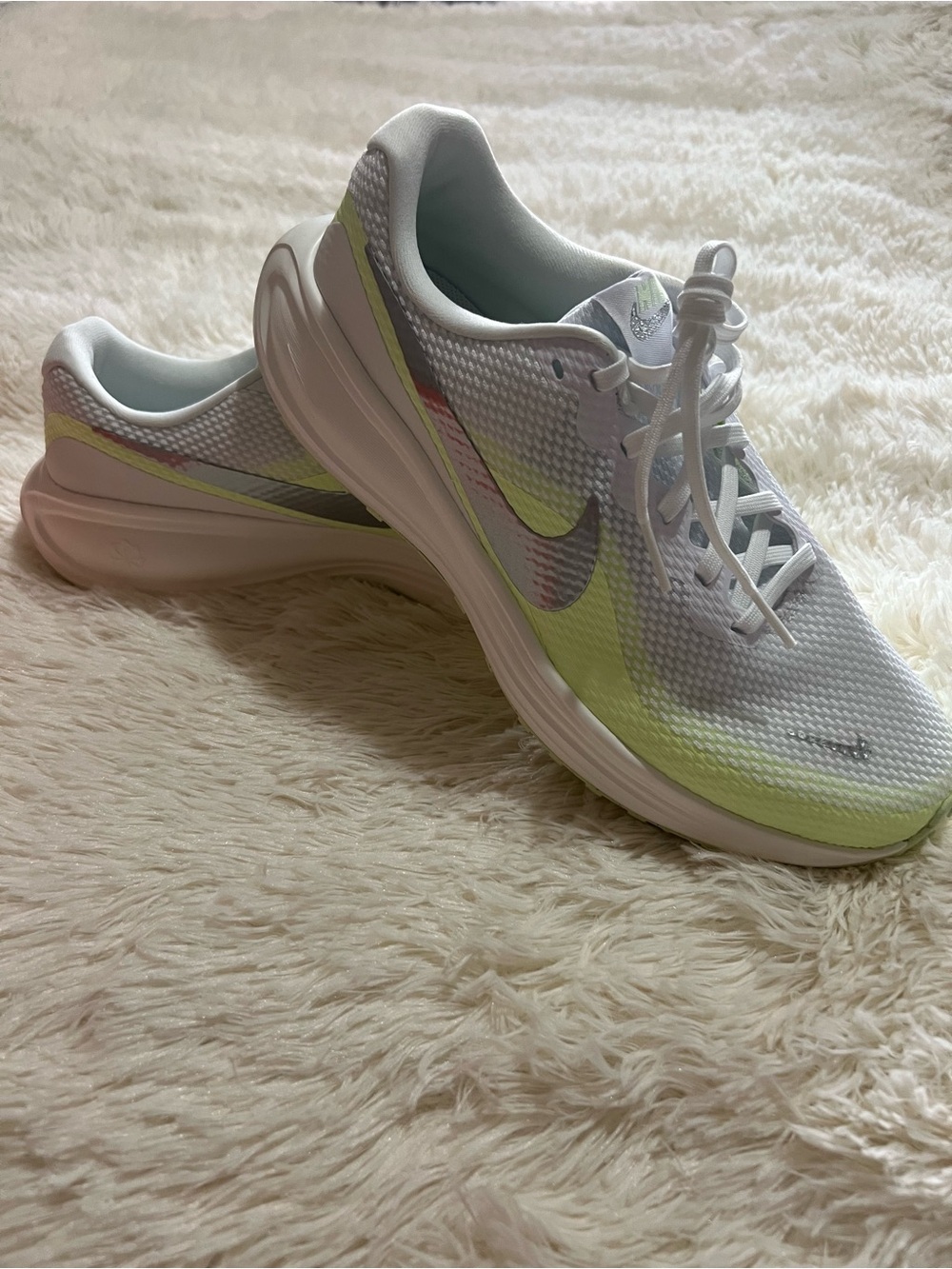 Nike Women's White and Lime Green Running Sneakers
